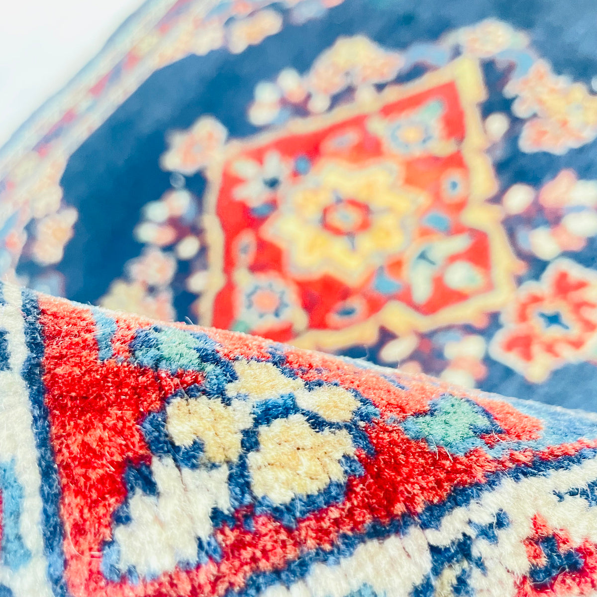 Poshti Orientteppich Blau Rot Rautenmedaillon, handgeknüpftes Unikat – Ansicht 7