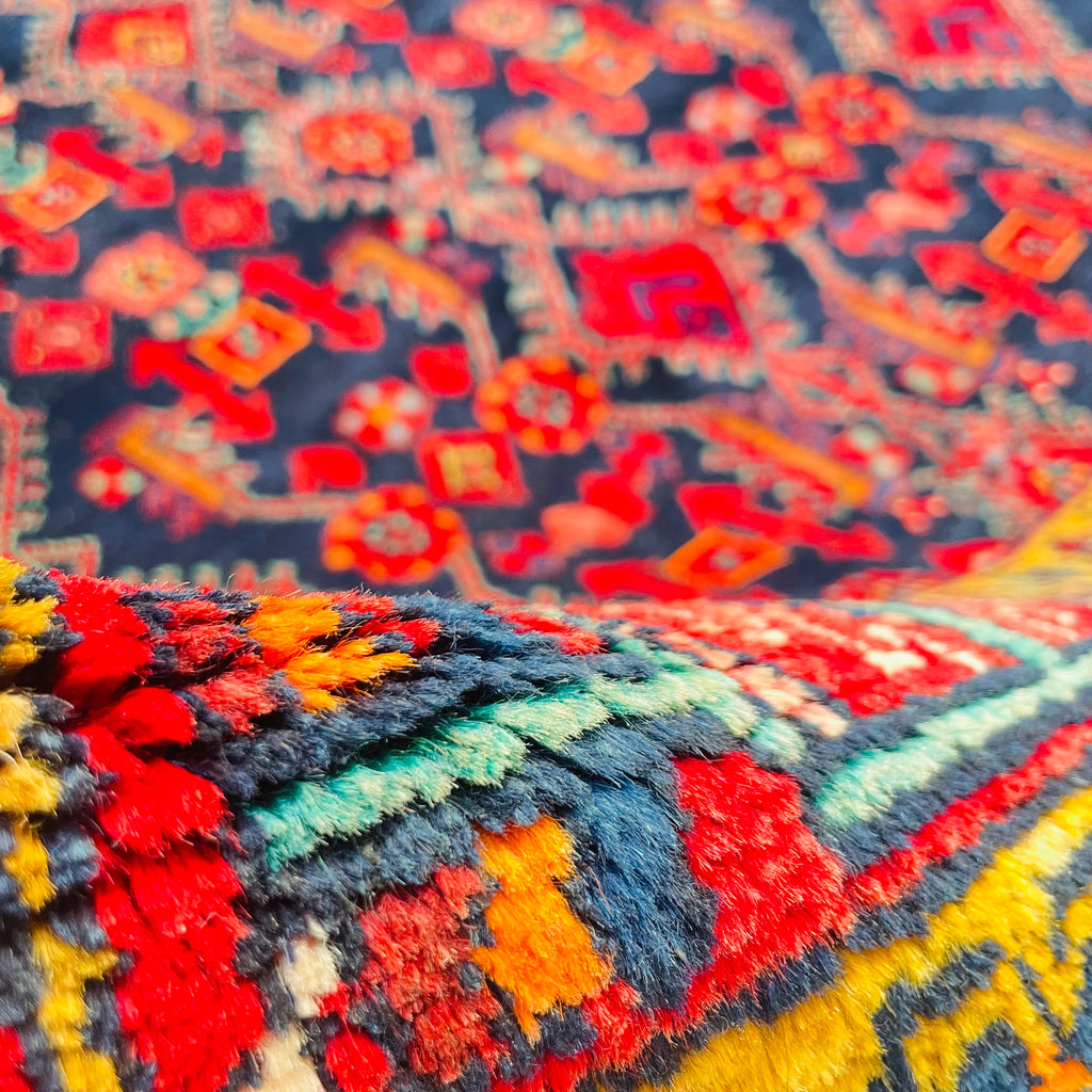 Orientteppich Blau Rot Gelb Rautenfeld, handgeknüpftes Unikat – Ansicht 8