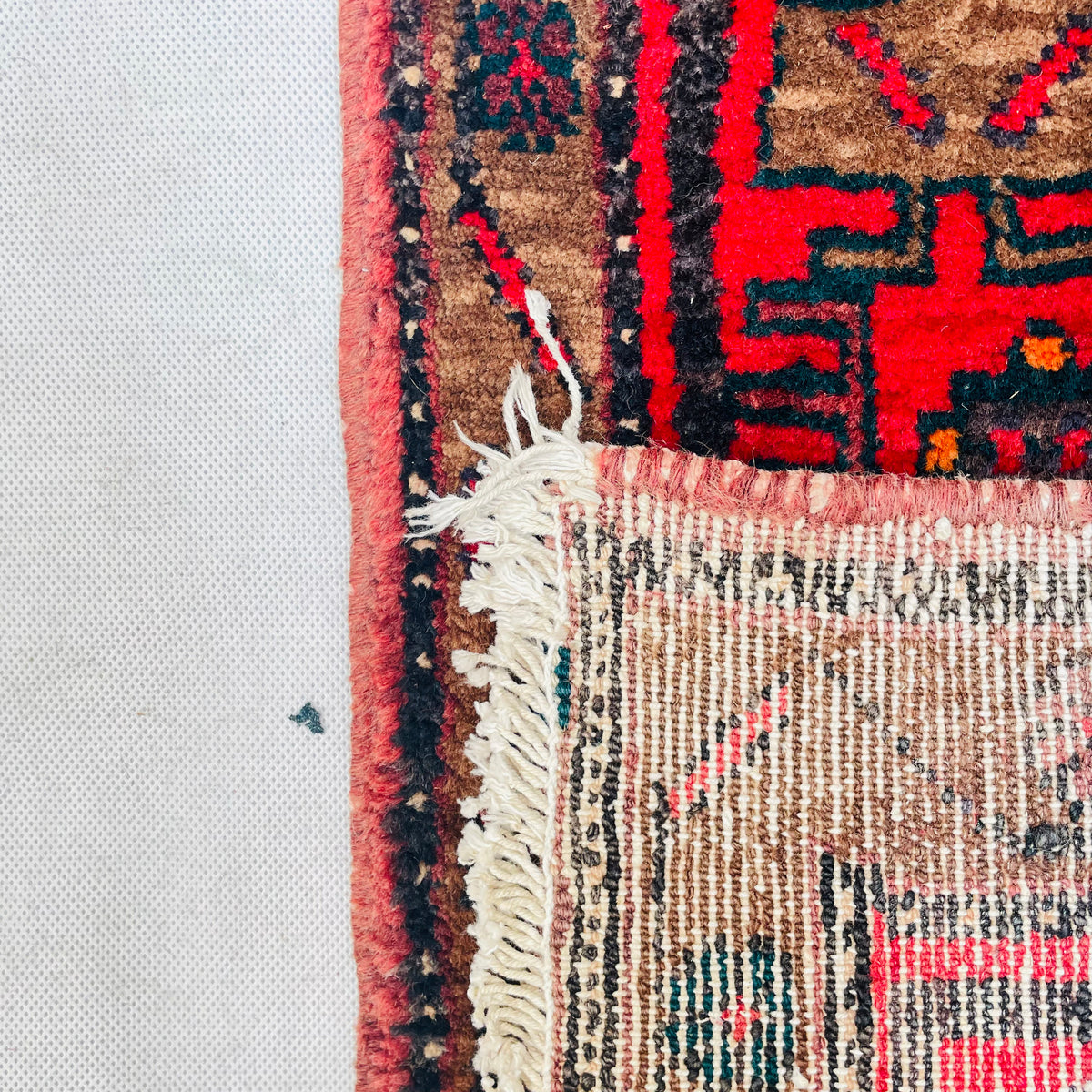 Orientteppich Blau Rot Beige abstrakt, handgeknüpftes Unikat – Ansicht 7