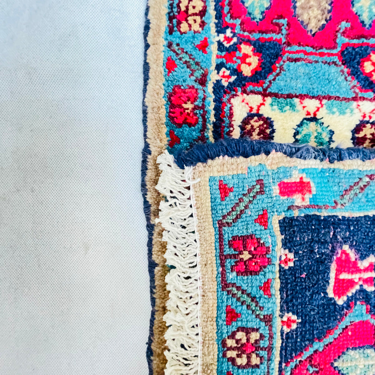 Orientteppich Beige Magenta Bordüre, handgeknüpftes Unikat – Ansicht 9