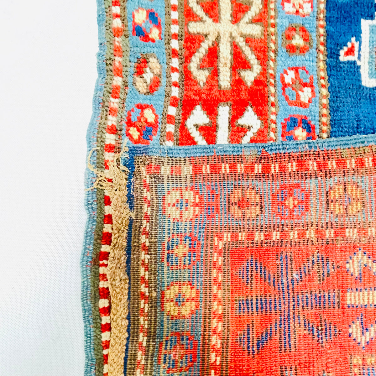Antiker Kazak Teppich Blau Rot, handgeknüpftes Unikat – Ansicht 9