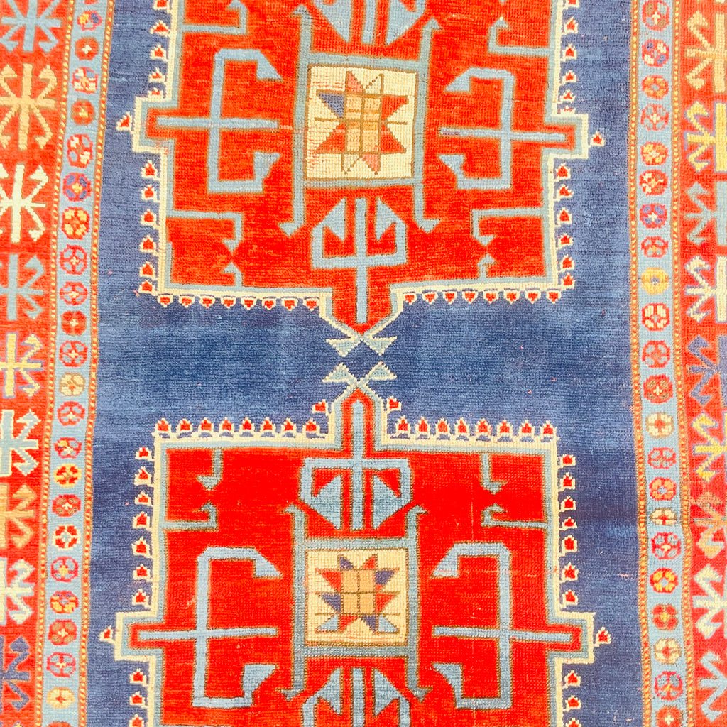 Antiker Kazak Teppich Blau Rot, handgeknüpftes Unikat – Ansicht 6