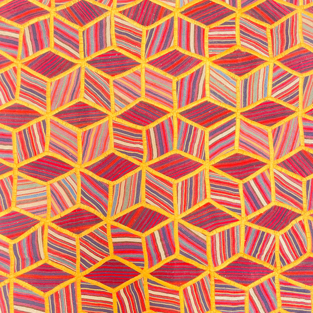 Handgeknüpfter Patchwork Teppich 3D Würfelmuster, Unikat – Ansicht 6