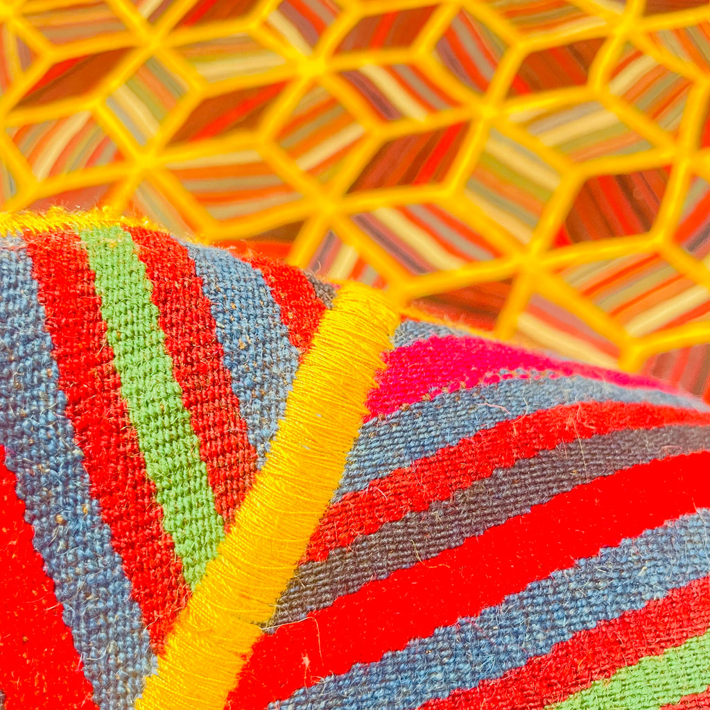 Handgeknüpfter Patchwork Teppich 3D Würfelmuster, Unikat – Ansicht 7