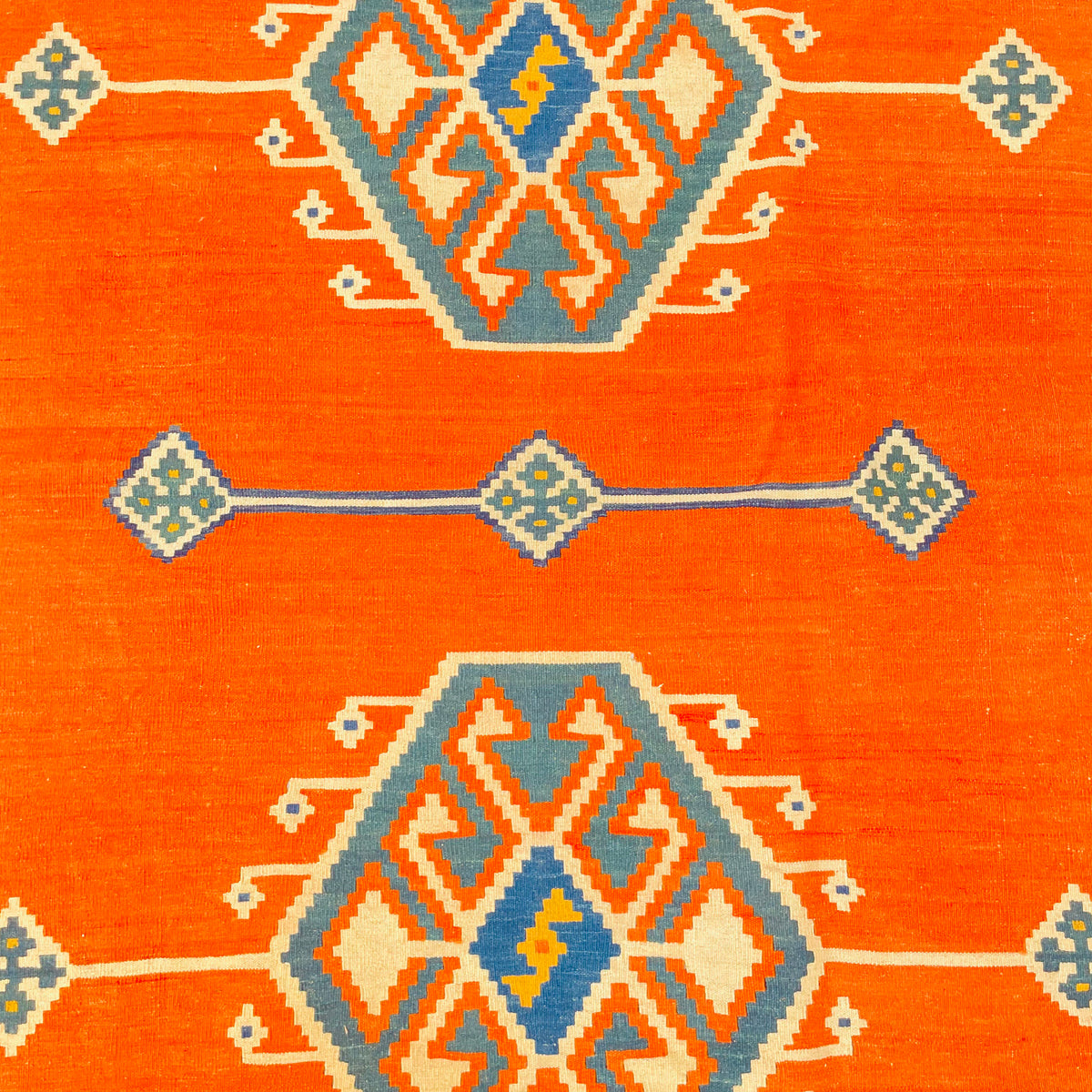 Kelim Teppich Orange Doppelmedaillon, handgewebtes Unikat – Ansicht 6