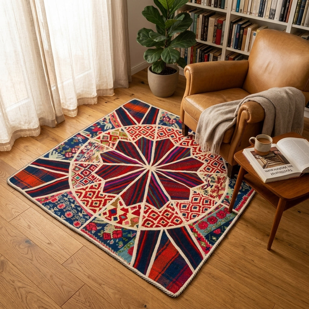 Kelim Teppich Rosette Patchwork Bunt, handgewebtes Unikat – Ansicht 2