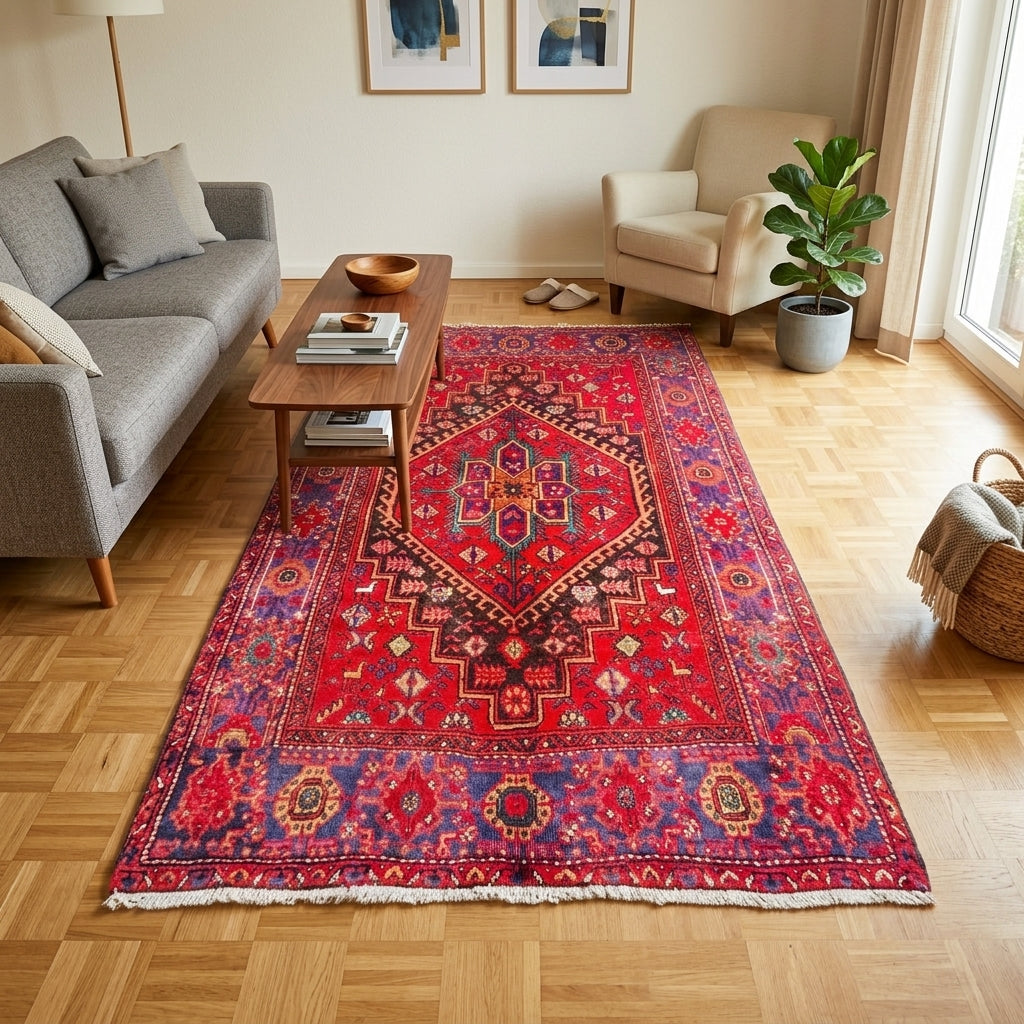 Orientteppich Rot Violett Medaillon, handgeknüpftes Unikat – Ansicht 2