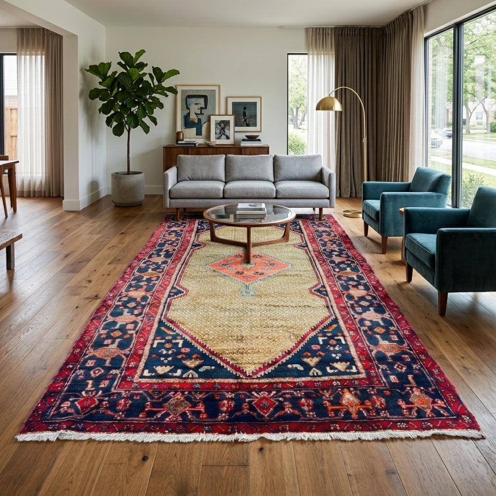 Orientteppich Beige Blau Medaillon, handgeknüpftes Unikat – Ansicht 2