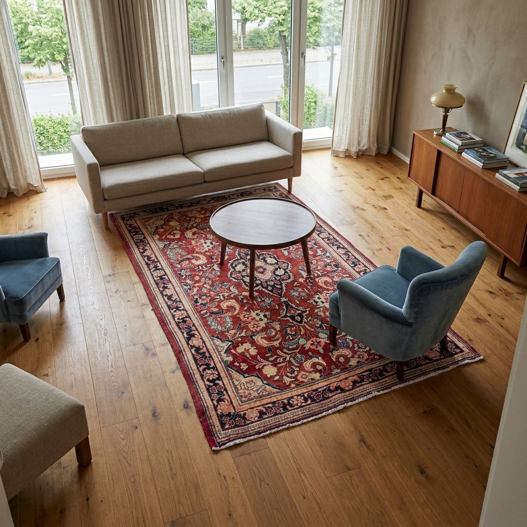 Orientteppich Rot Beige Medaillon, handgeknüpftes Unikat – Ansicht 2