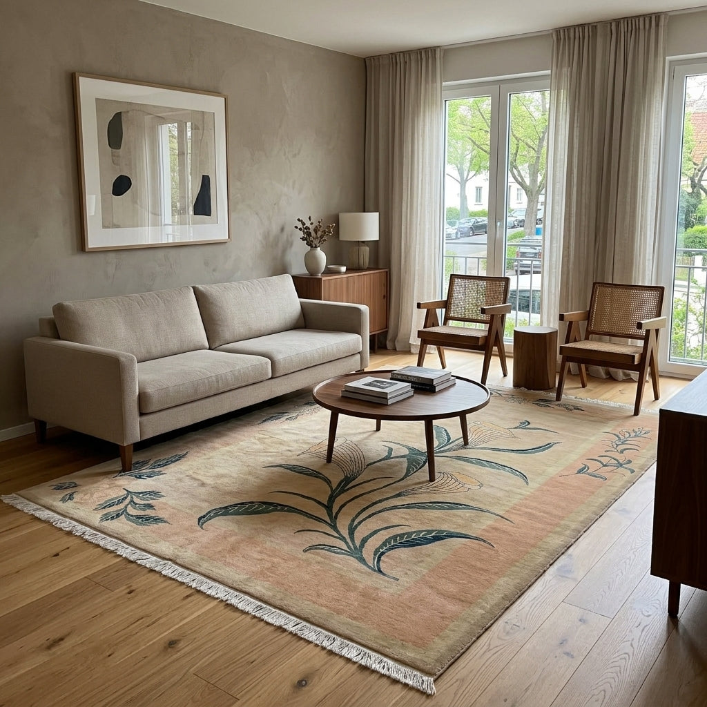 Orientteppich Beige Grün Floral, handgeknüpftes Unikat – Ansicht 2