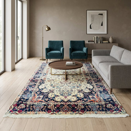 Alter Orientteppich Creme Beige Ranken, handgeknüpftes Unikat – Ansicht 2