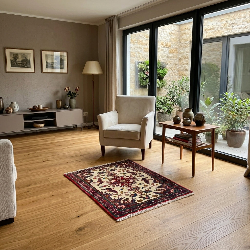 Poshti Orientteppich Beige Rot Vogelmotive, handgeknüpftes Unikat – Ansicht 2
