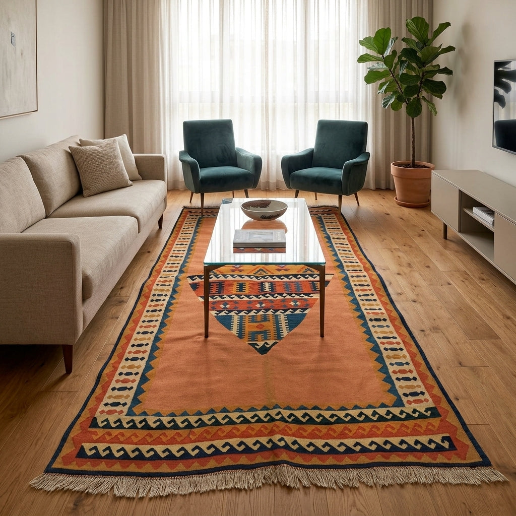Kelim Teppich Terracotta Medaillon, handgewebtes Unikat – Ansicht 2