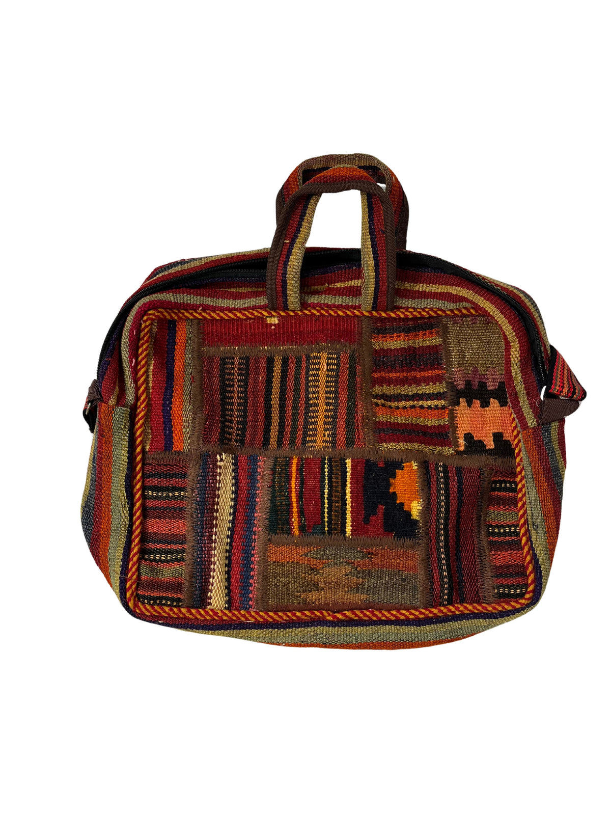 Kelim Tasche Nomad Oliv Creme, 35 × 46 × 10 cm, handgewebtes Unikat